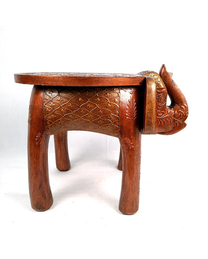 Elegant Wood Side Table Cum Stool with Elephant Design