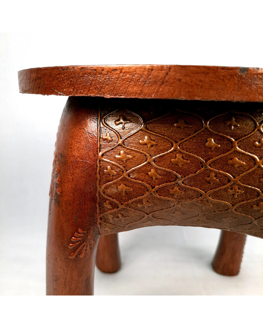 Elegant Wood Side Table Cum Stool with Elephant Design