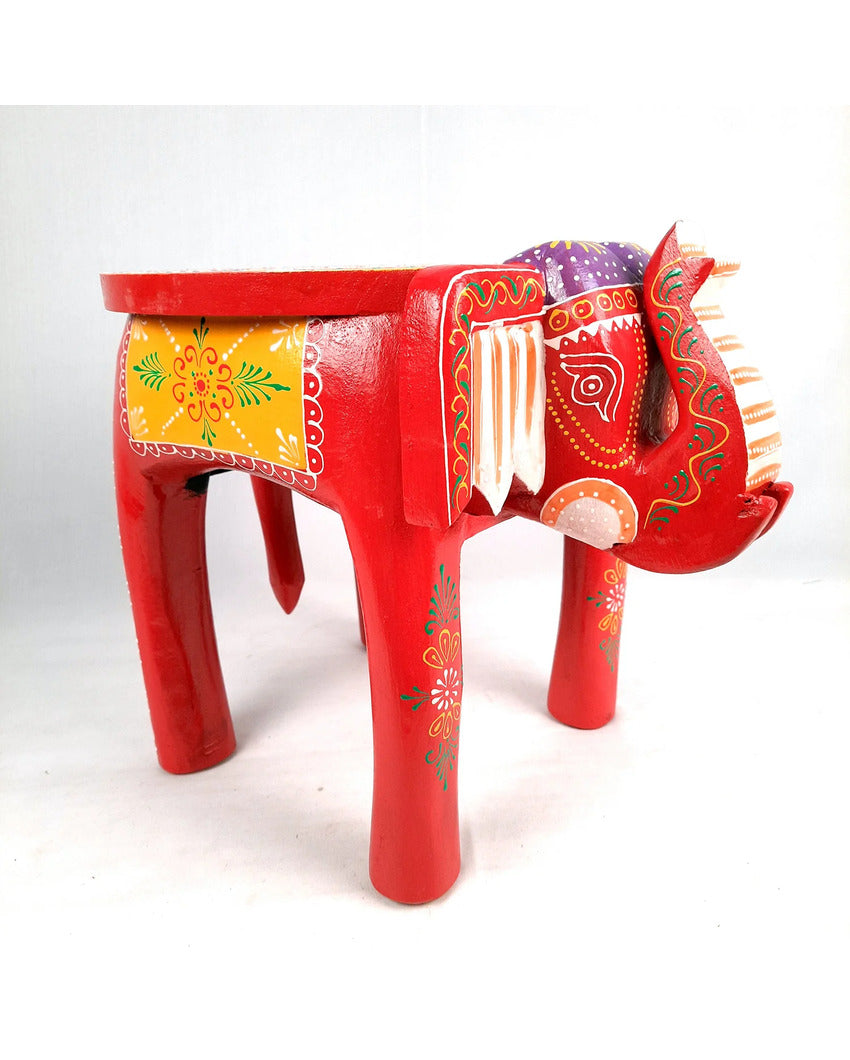 Unique Wood Polished Side Table Cum Stool with Elephant Design