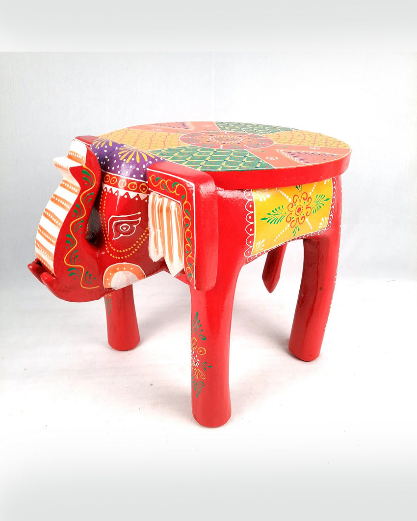 Unique Wood Polished Side Table Cum Stool with Elephant Design