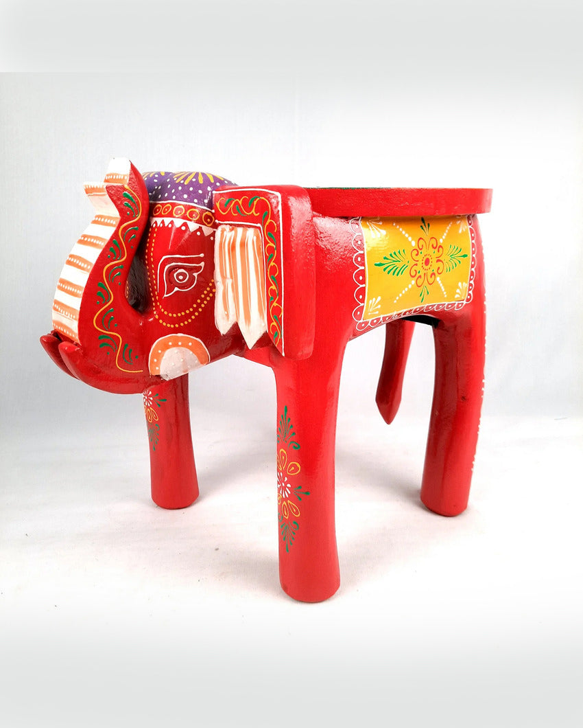 Unique Wood Polished Side Table Cum Stool with Elephant Design