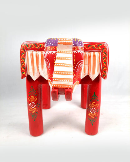 Unique Wood Polished Side Table Cum Stool with Elephant Design