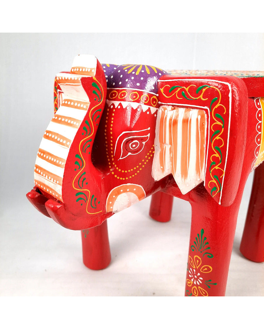 Unique Wood Polished Side Table Cum Stool with Elephant Design