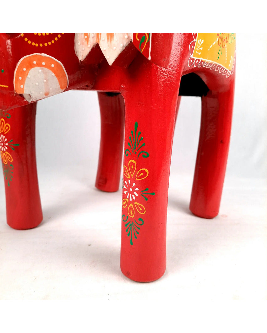 Unique Wood Polished Side Table Cum Stool with Elephant Design