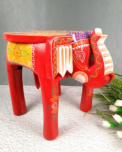 Unique Wood Polished Side Table Cum Stool with Elephant Design