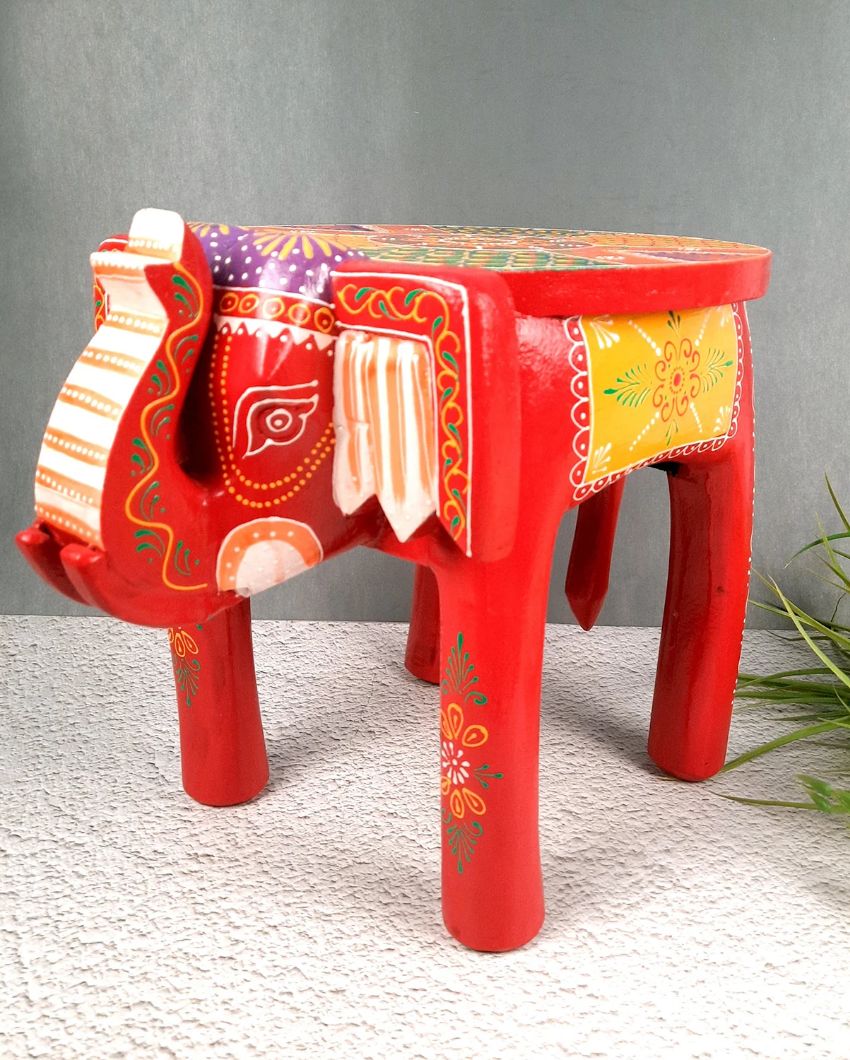 Unique Wood Polished Side Table Cum Stool with Elephant Design