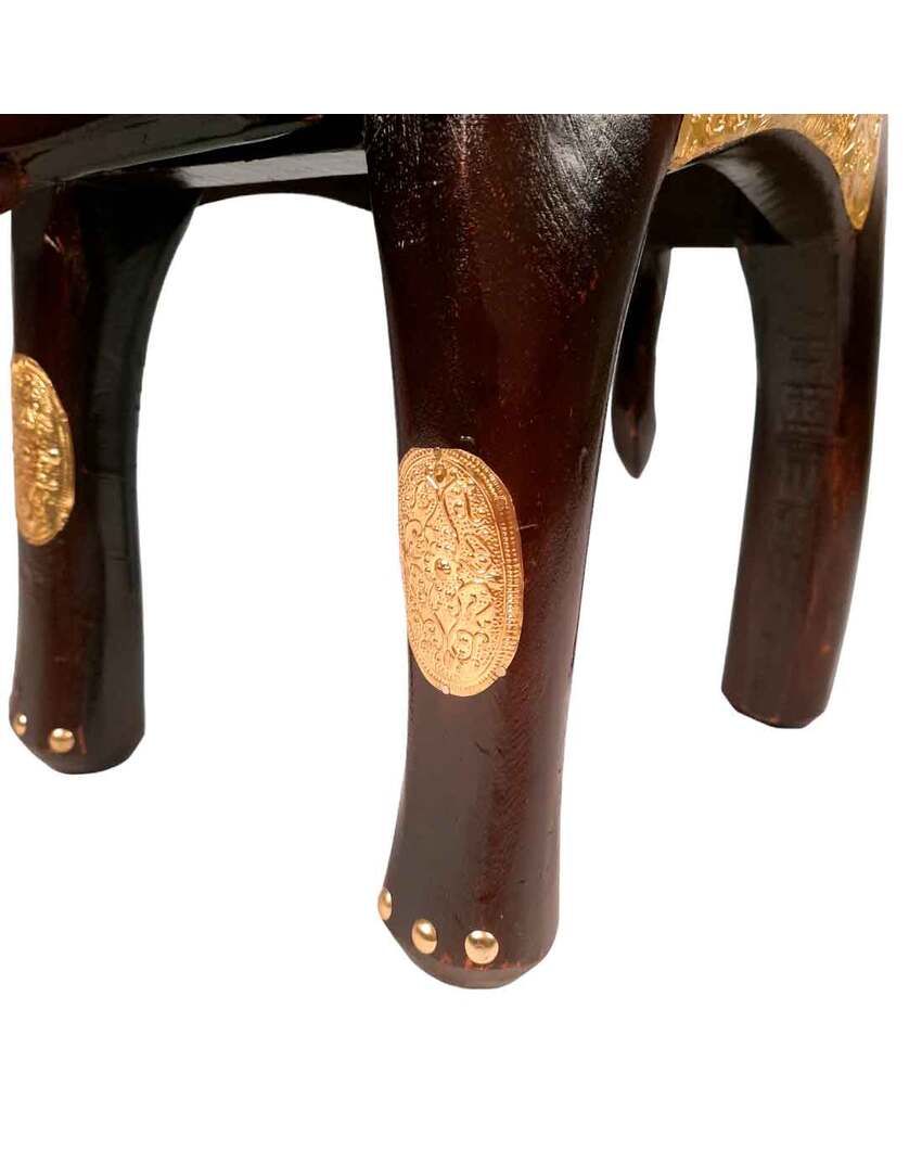 Decorative Wood Polished Wooden Hathi Brass Stool