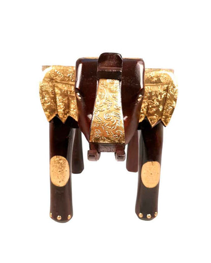 Decorative Wood Polished Wooden Hathi Brass Stool