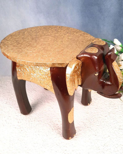 Decorative Wood Polished Wooden Hathi Brass Stool