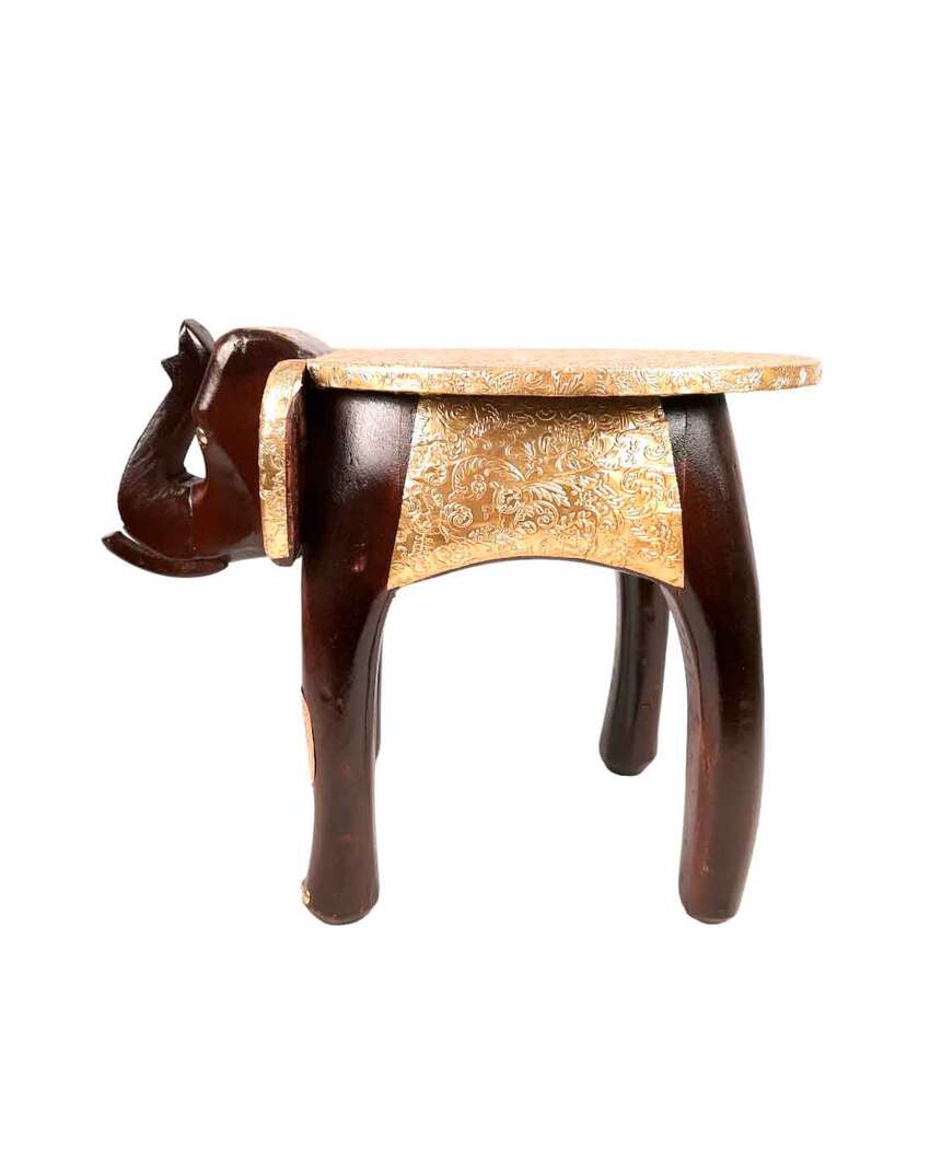 Decorative Wood Polished Wooden Hathi Brass Stool