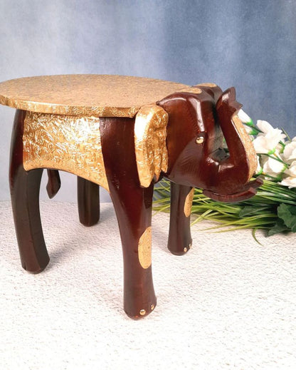 Decorative Wood Polished Wooden Hathi Brass Stool