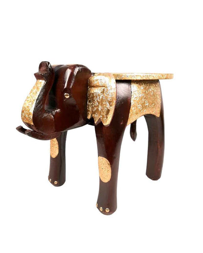 Decorative Wood Polished Wooden Hathi Brass Stool