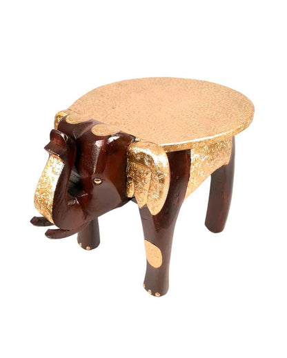 Decorative Wood Polished Wooden Hathi Brass Stool