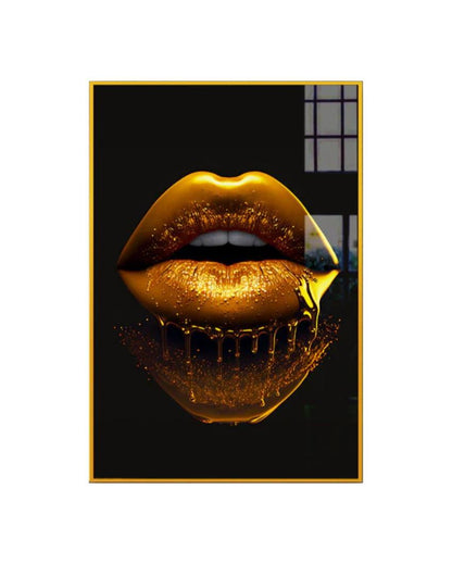 Sleek and Stylish Golden Lips Canvas Wall Painting