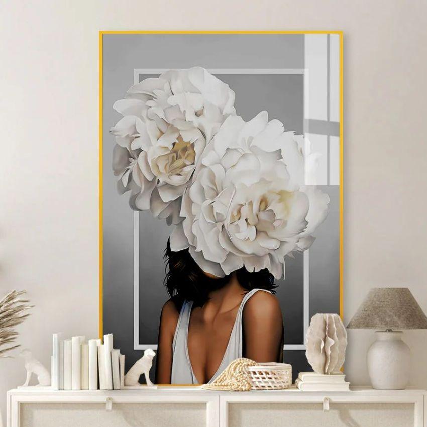 Artistic Girl Head Flowers Canvas Wall Painting