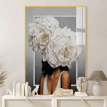 Artistic Girl Head Flowers Canvas Wall Painting