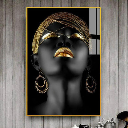 Black & Gold African Woman Canvas Wall Painting