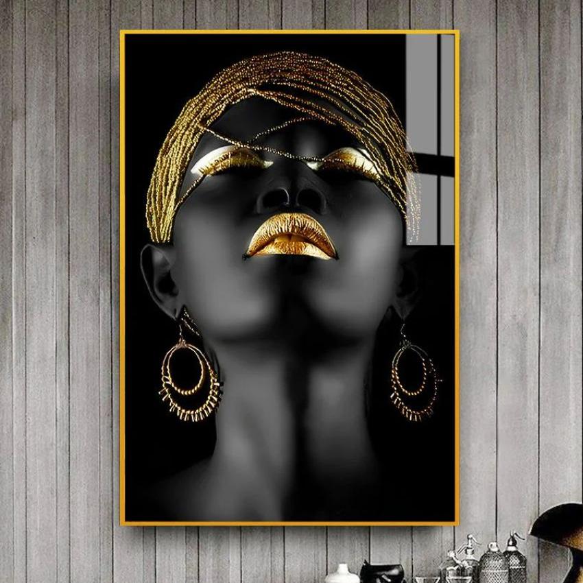 Black & Gold African Woman Canvas Wall Painting