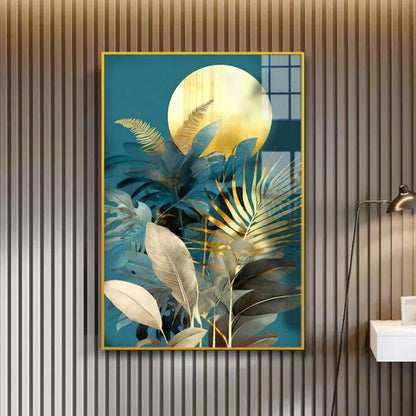 Abstract Golden Plant Leaves Canvas Wall Painting