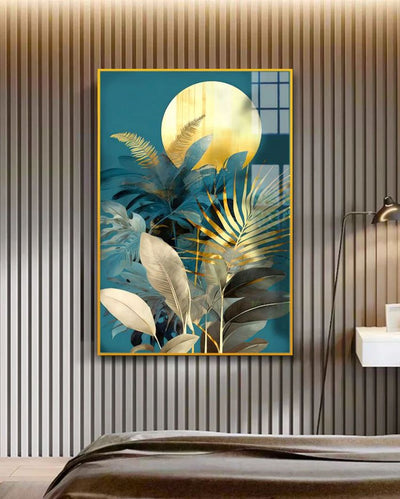 Abstract Golden Plant Leaves Canvas Wall Painting