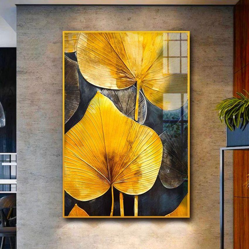 Golden Leaf in Art Canvas Wall Painting