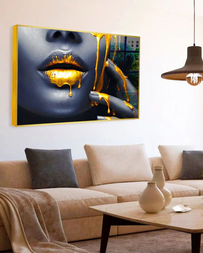 Women Lips Gold Drip Canvas Wall Painting