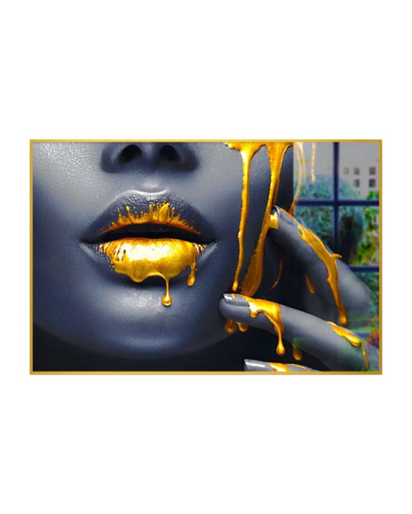 Women Lips Gold Drip Canvas Wall Painting