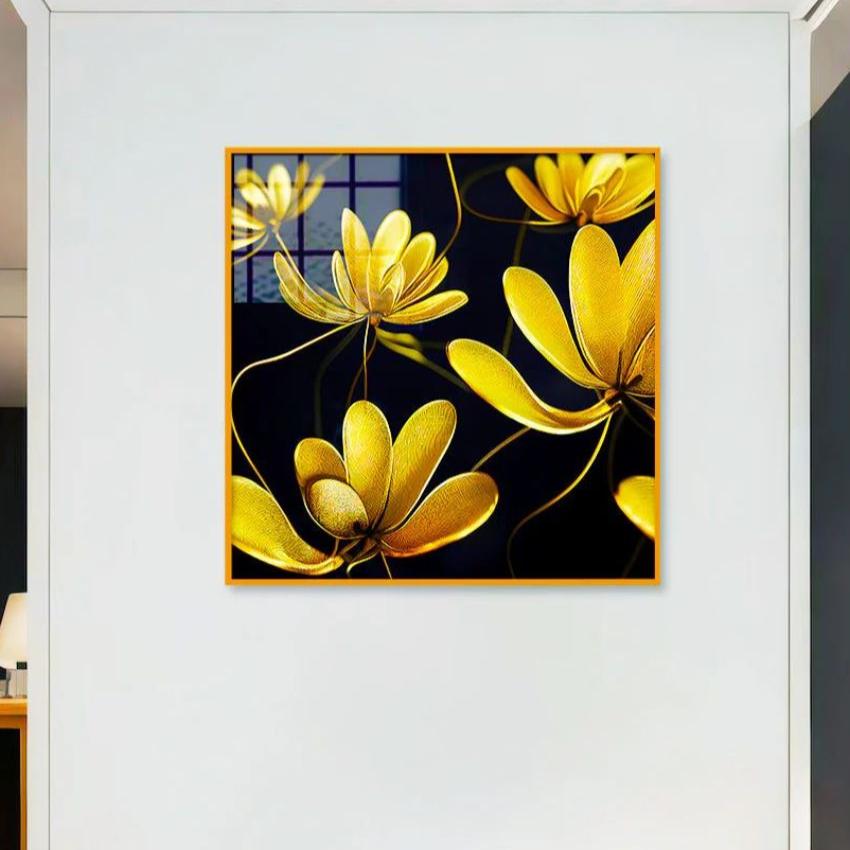 Beautiful Golden Flower Canvas Wall Painting | 24 inches