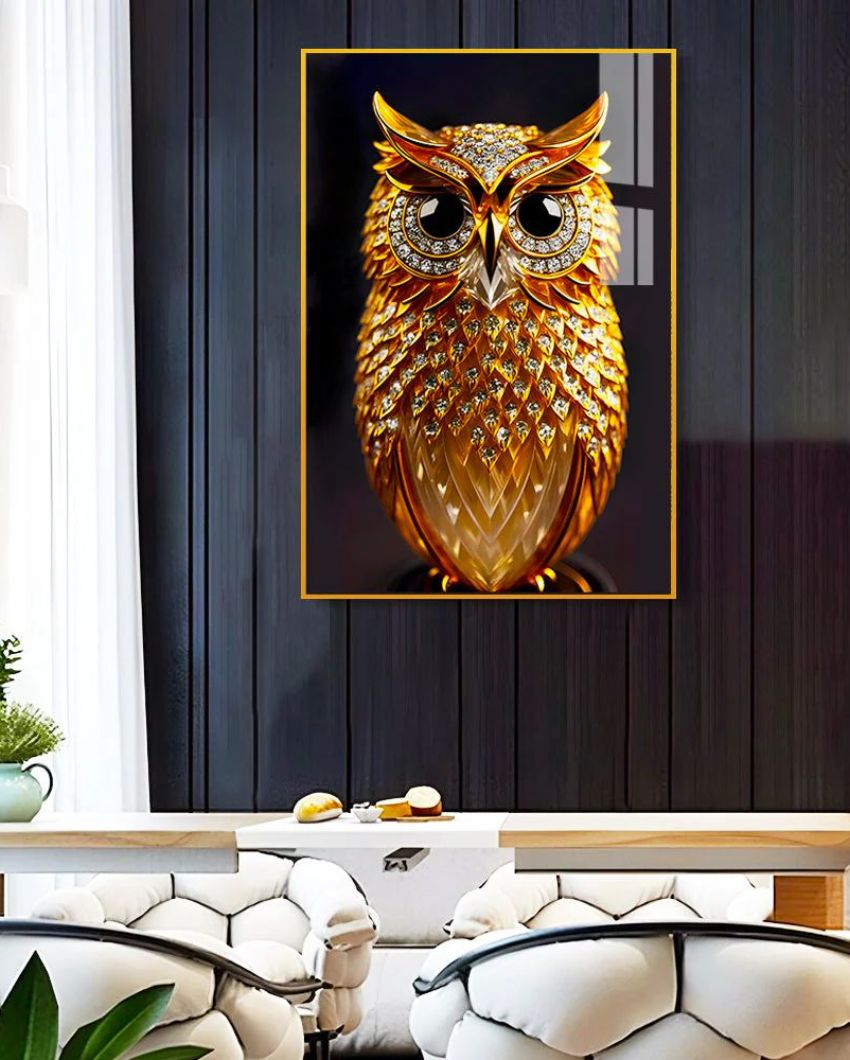 Beautiful Golden Owl Canvas Wall Painting