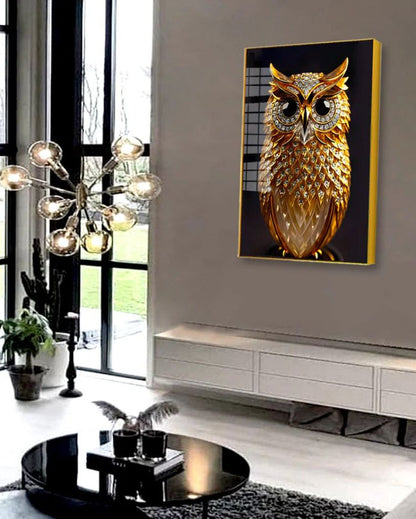 Beautiful Golden Owl Canvas Wall Painting