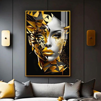 Beautiful Modern Golden Women Canvas Wall Painting