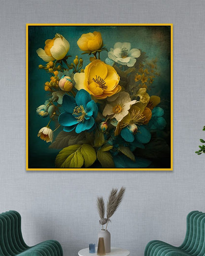 Abstract Blue and Golden Floral Canvas Wall Painting