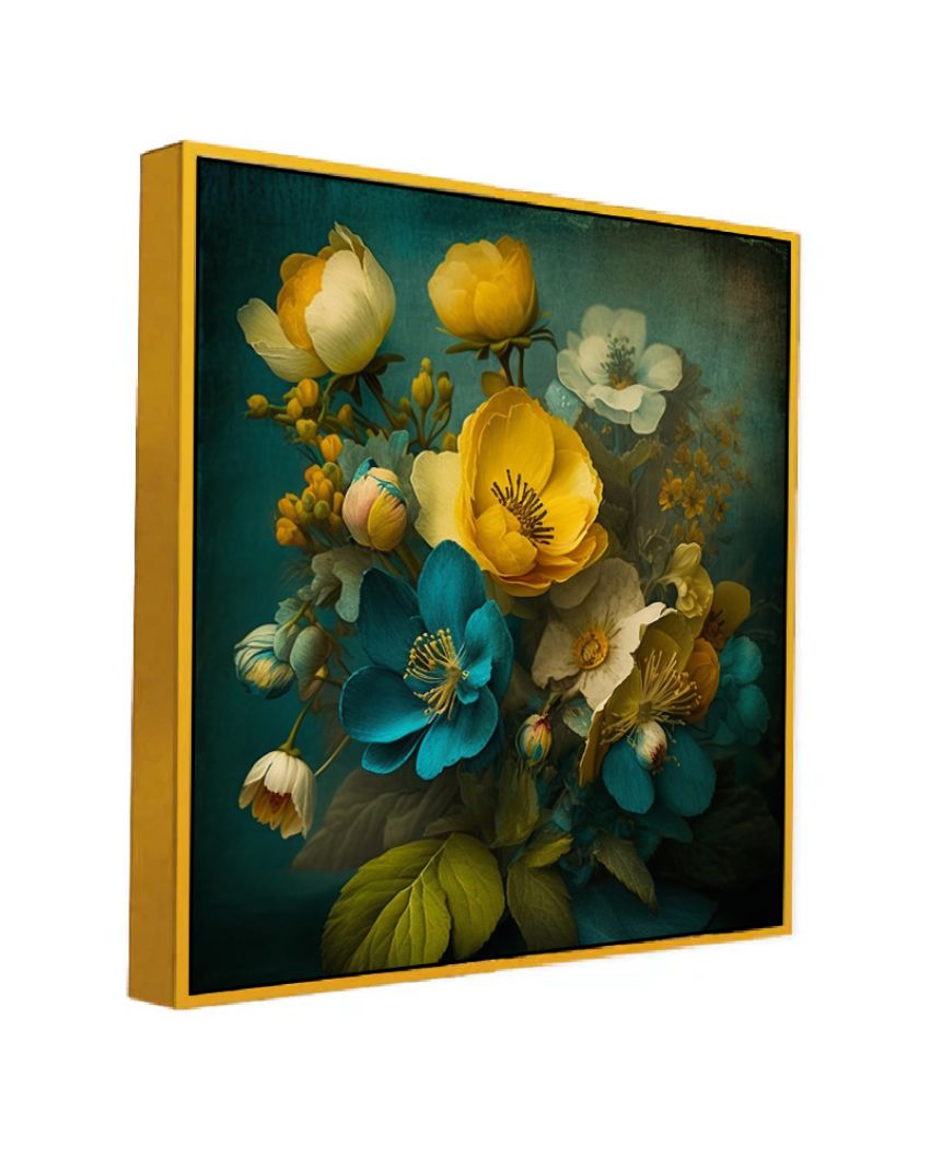 Abstract Blue and Golden Floral Canvas Wall Painting