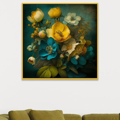 Abstract Blue and Golden Floral Canvas Wall Painting