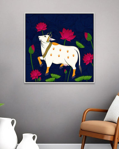 Elegant Pichwai Cow With Lotus Flower Canvas Painting