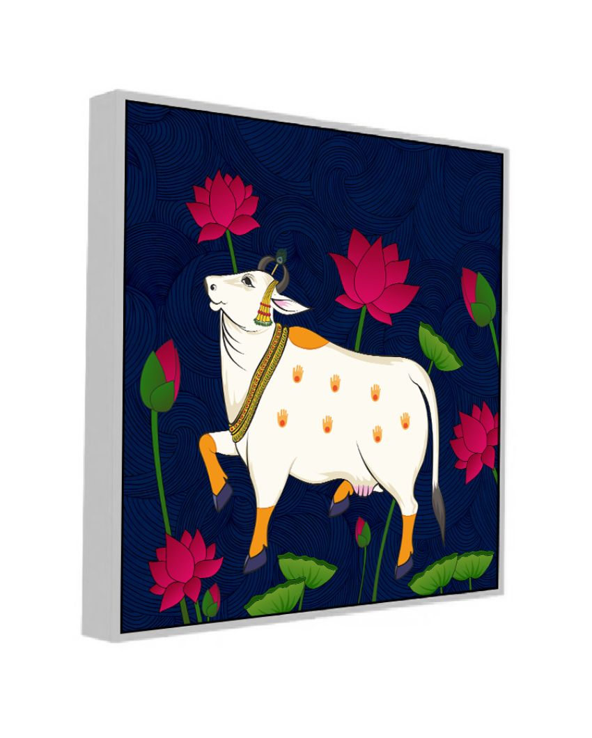 Elegant Pichwai Cow With Lotus Flower Canvas Painting