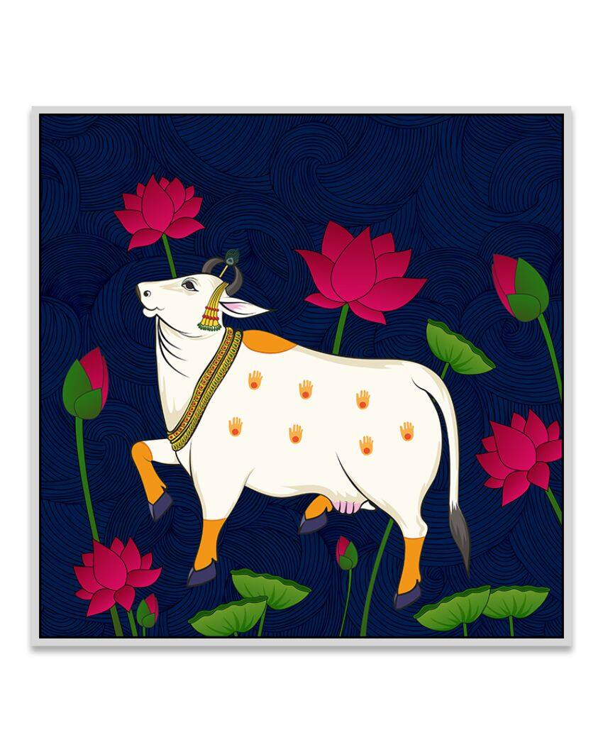 Elegant Pichwai Cow With Lotus Flower Canvas Painting