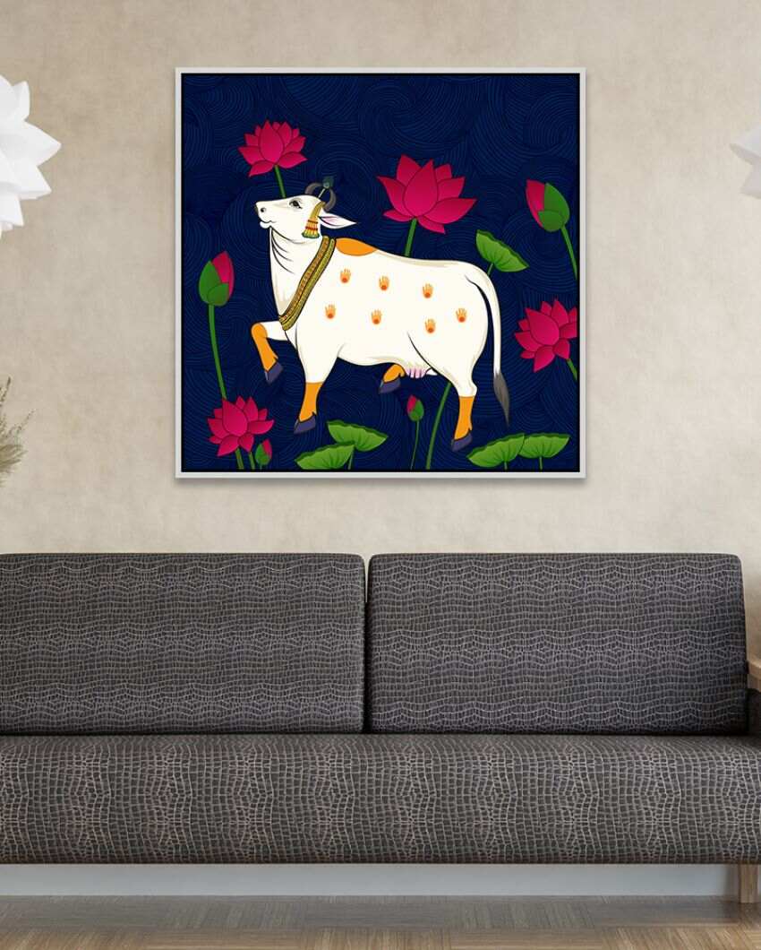 Elegant Pichwai Cow With Lotus Flower Canvas Painting