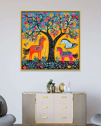 Artistic Madhubani Art Nature and Wildlife Canvas Painting