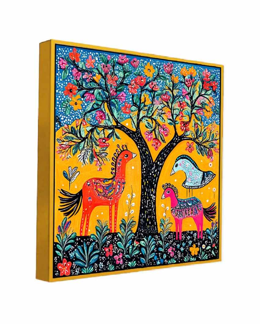 Artistic Madhubani Art Nature and Wildlife Canvas Painting