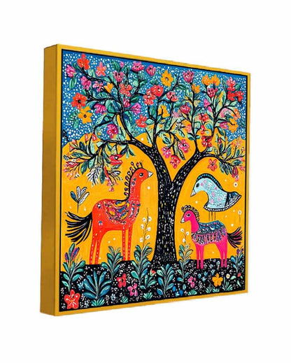 Artistic Madhubani Art Nature and Wildlife Canvas Painting