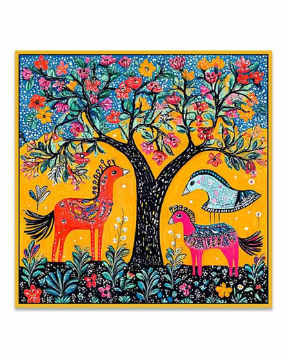 Artistic Madhubani Art Nature and Wildlife Canvas Painting