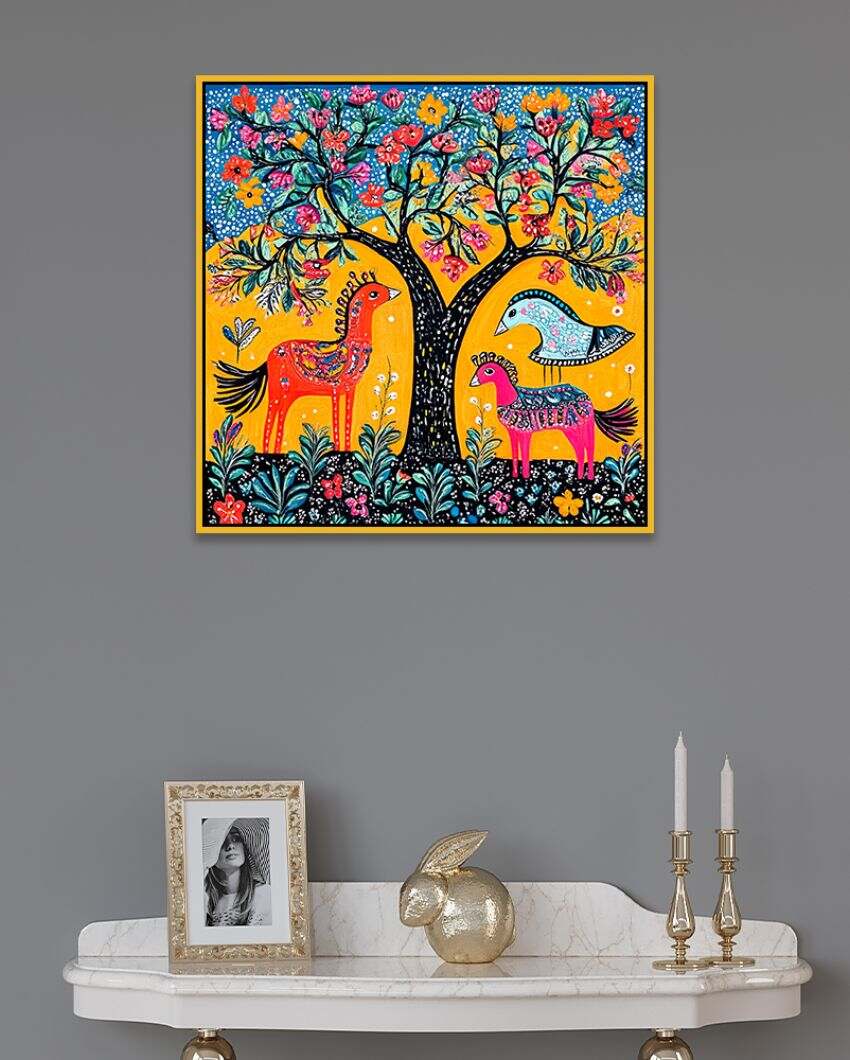 Artistic Madhubani Art Nature and Wildlife Canvas Painting