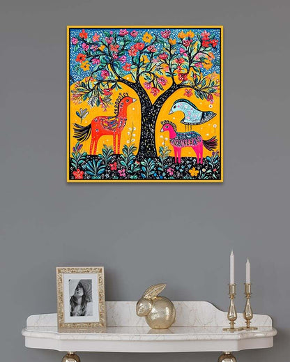 Artistic Madhubani Art Nature and Wildlife Canvas Painting