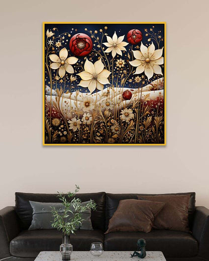 Abstract Golden Floral Canvas Wall Painting