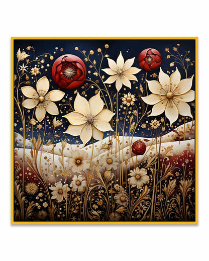 Abstract Golden Floral Canvas Wall Painting