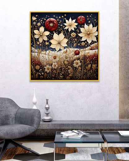 Abstract Golden Floral Canvas Wall Painting