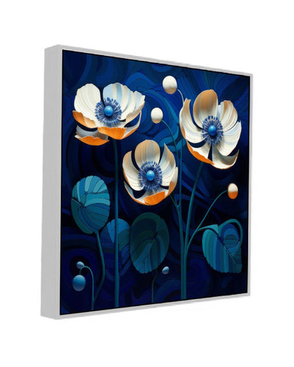 Colorful Surrealistic Flower Art On Blue Background Canvas Wall Painting