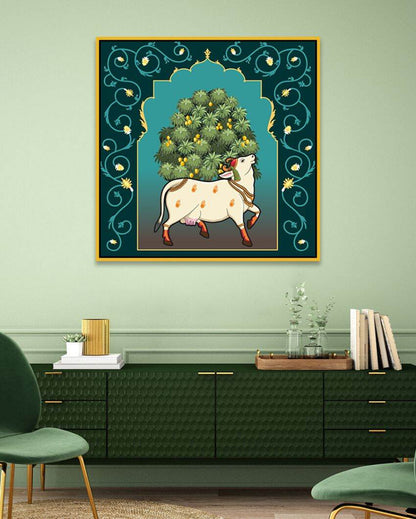 Cultural Kamdhenu Cow Vastu Prosperity Pichwai Canvas Wall Painting