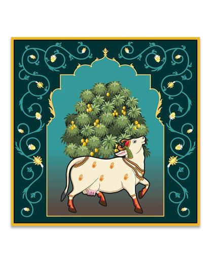 Cultural Kamdhenu Cow Vastu Prosperity Pichwai Canvas Wall Painting